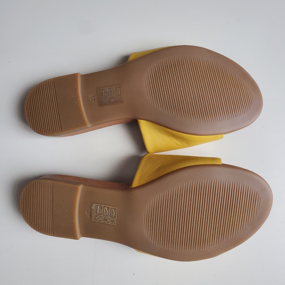 Oker Yellow Leather Slides - Picture 3 of 4